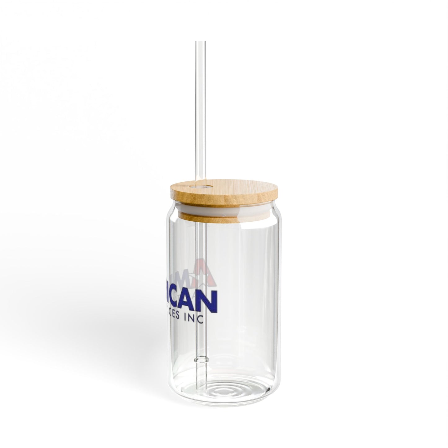 16oz Sipper Glass Tumbler with Bamboo Lid & Straw — Branded 'American' Logo Drinkware