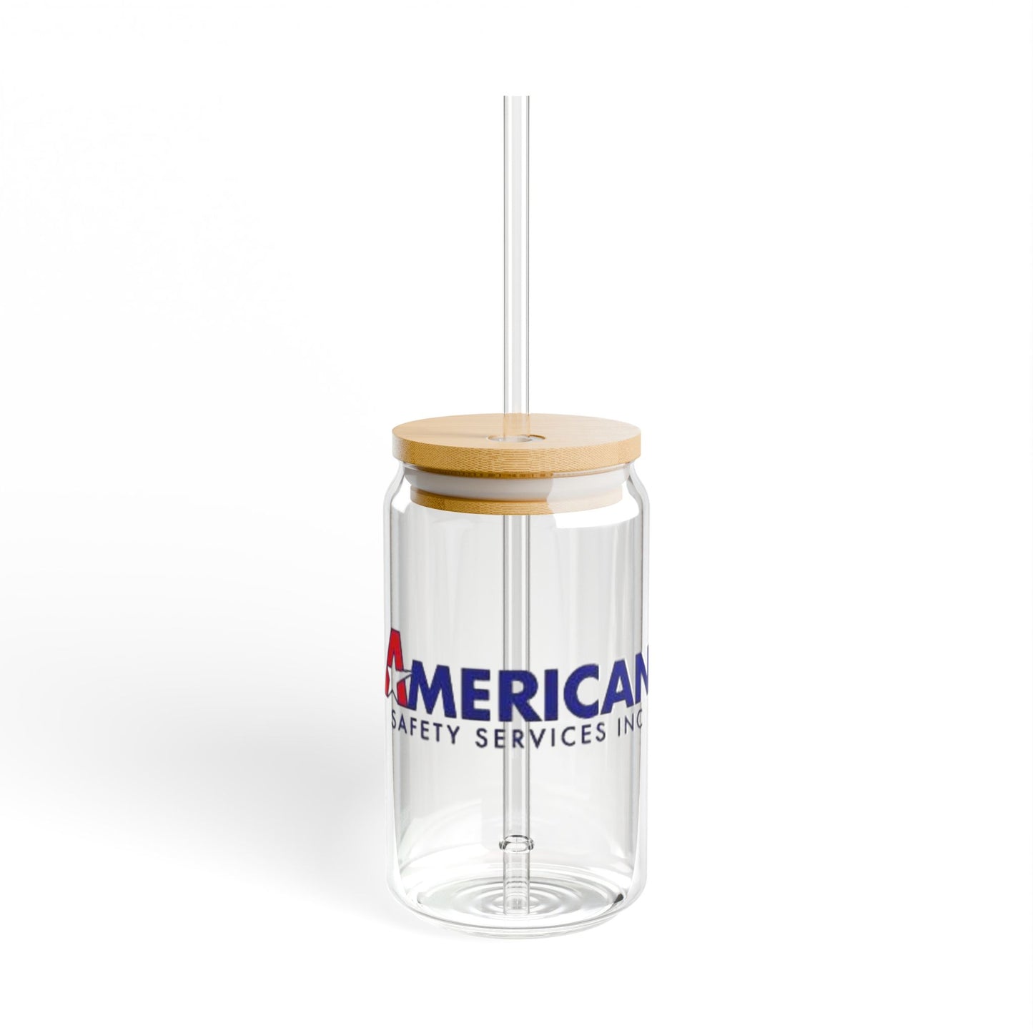 16oz Sipper Glass Tumbler with Bamboo Lid & Straw — Branded 'American' Logo Drinkware
