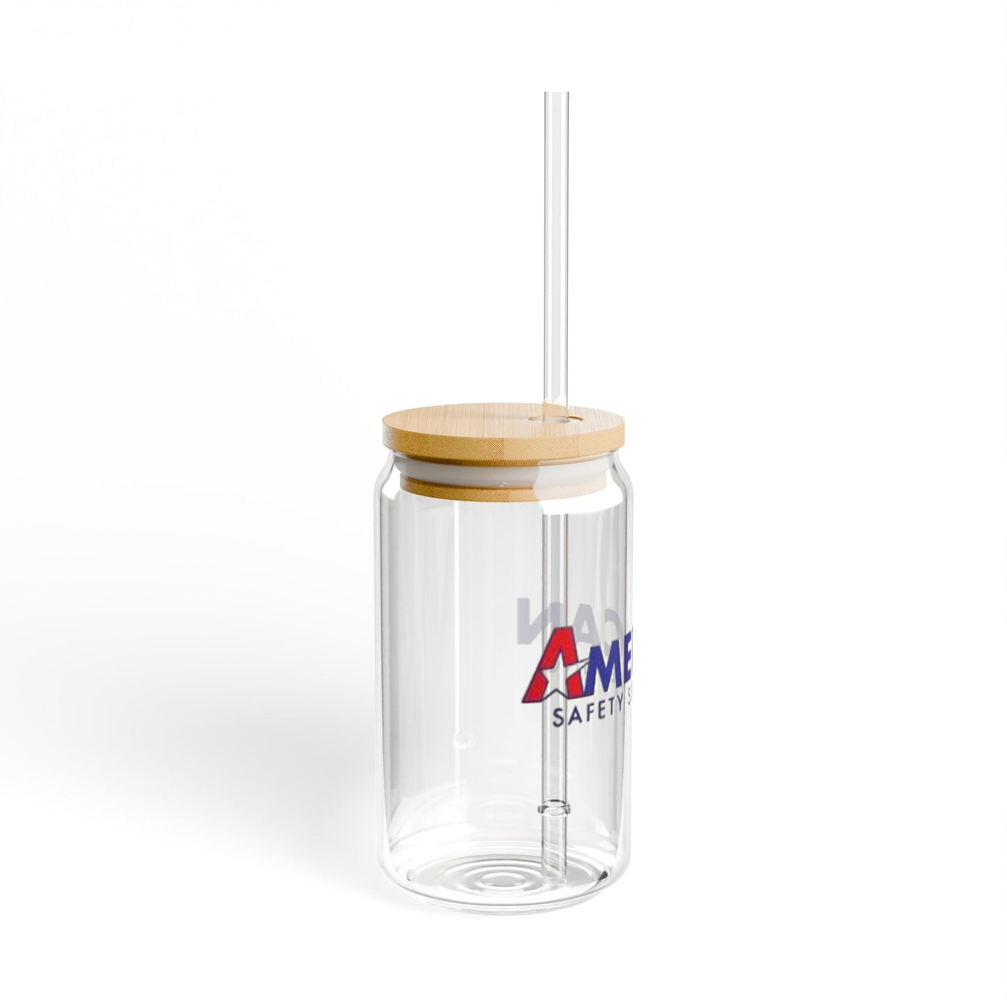 16oz Sipper Glass Tumbler with Bamboo Lid & Straw — Branded 'American' Logo Drinkware