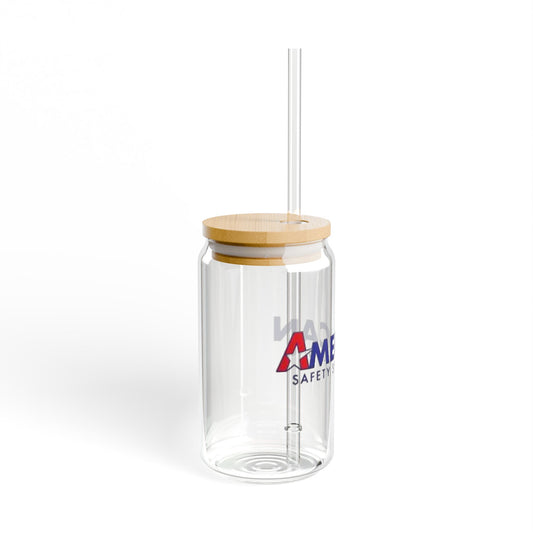 16oz Sipper Glass Tumbler with Bamboo Lid & Straw — Branded 'American' Logo Drinkware