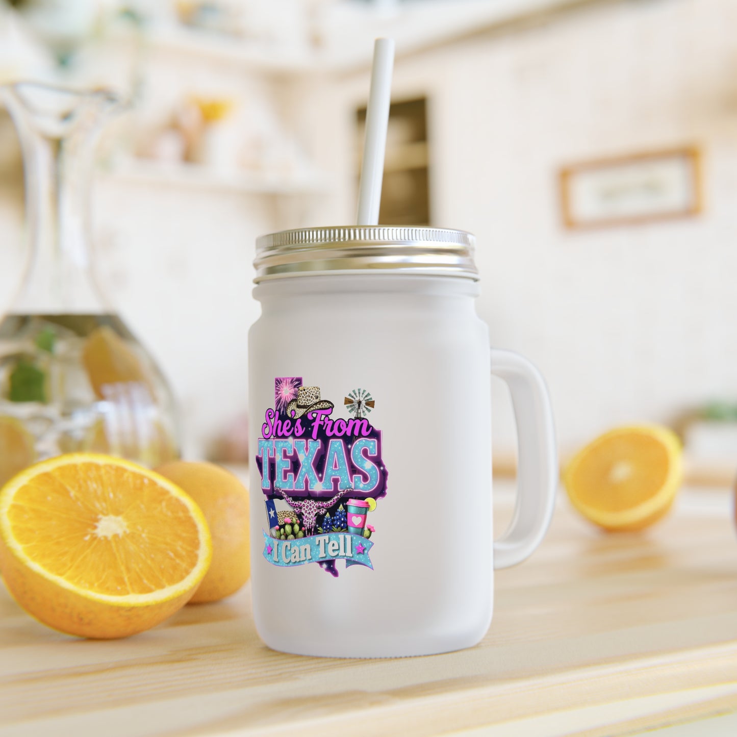 Mason Jar - "She’s From Texas I Can Tell" Mason Jar Tumbler with Straw